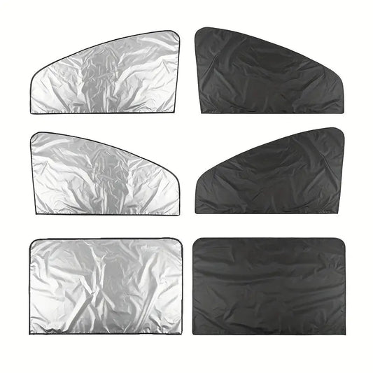 Magnetic Titanium Silver Cloth Curtains Car Sunshade. Stay Cool, Protect Car Interior and Passengers from Sunlight and UV!