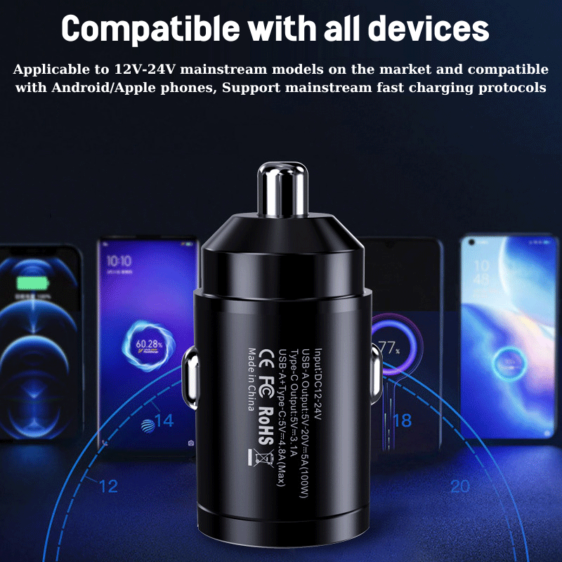 Car Charger, Car Multifunctional Mini Hidden Car Charger, PD30W+QC3.0 Fast Charging