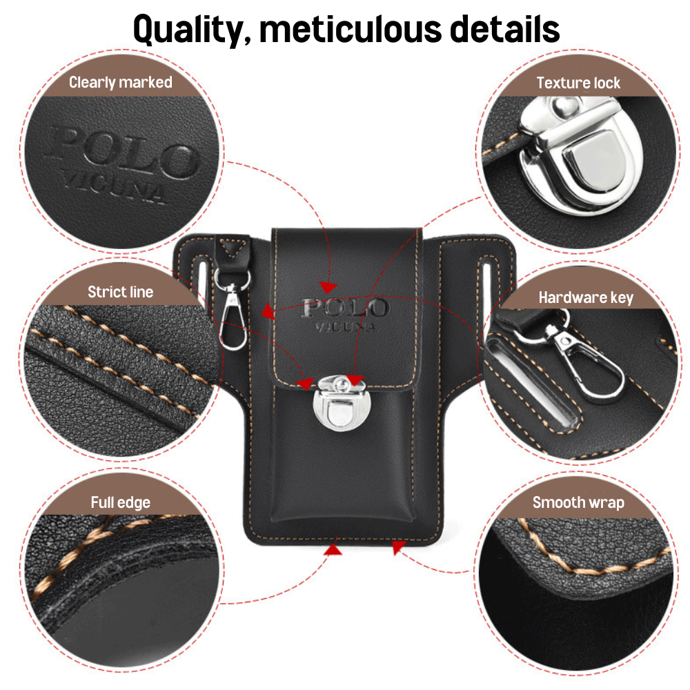 Compact Men's Leather Waist Bag Concealed Anti-Theft