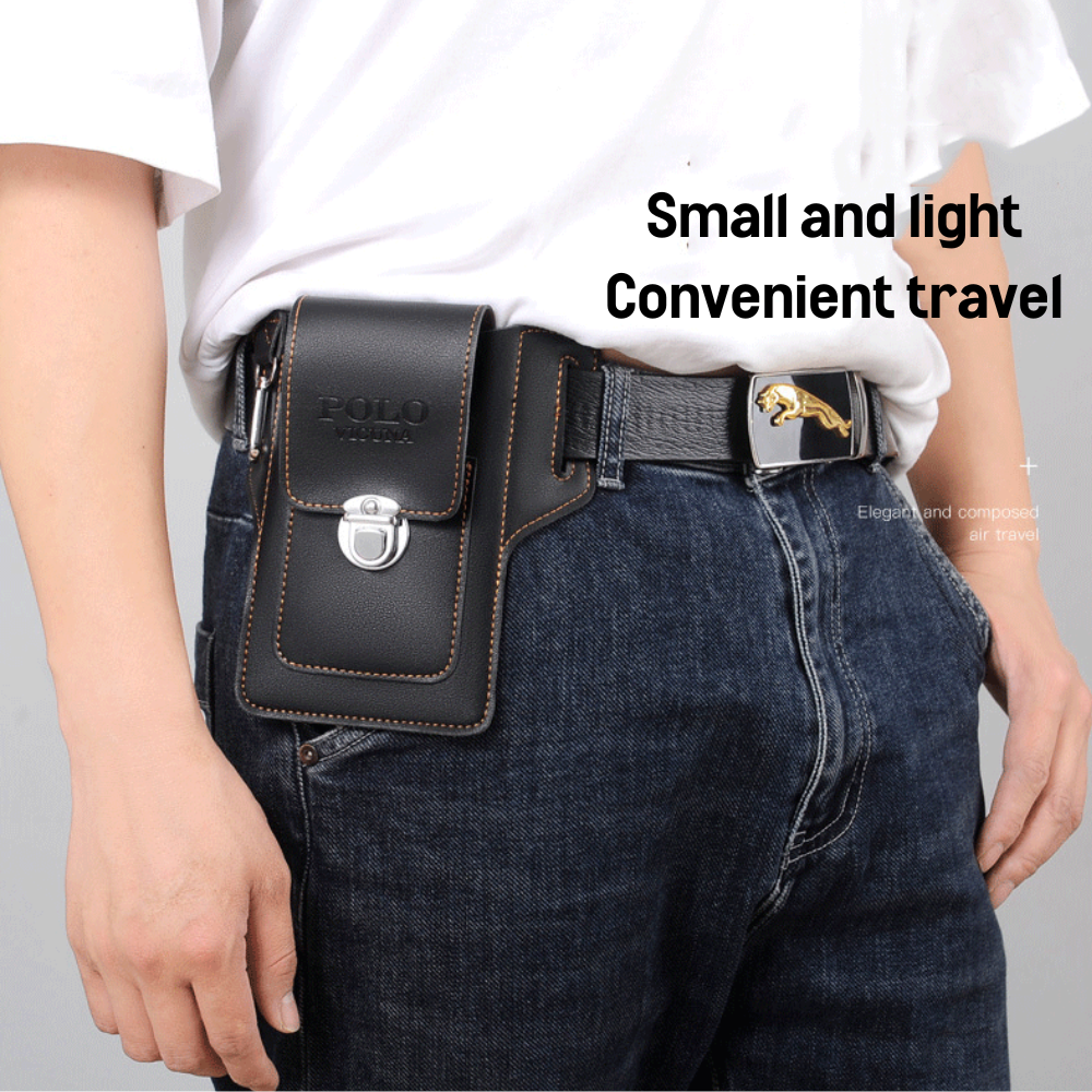 Compact Men's Leather Waist Bag Concealed Anti-Theft